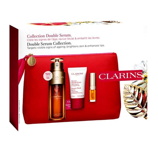 CLARINS SET Double Serum 50ml + Baume Beautè Eclair 15ml + Lip Comfort Oil-outpack