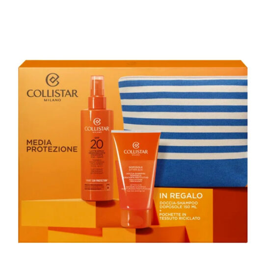 COLLISTAR SET Tanning Moisturising Milk Spray Face&Body SPF20 200ml +After Sun Shower Shampoo 150ml + Pochette-outpack