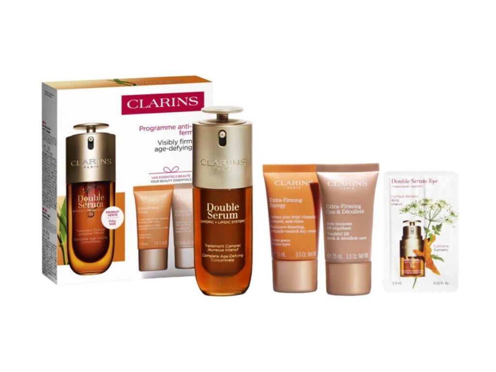 CLARINS SET Double Serum Complete Age-Defying Concentrate 50ml + EF Energy 15ml+ EF Cou & Decollete 15ml + DS Eye echantillon