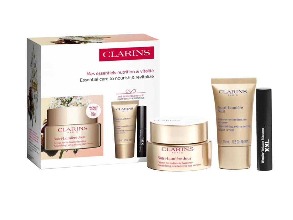 CLARINS SET Nutri-Lumiere Creme Jour 50ml + Nutri-Lumiere Creme Nuit 15ml + Mini Wonder Volume XXL (1)