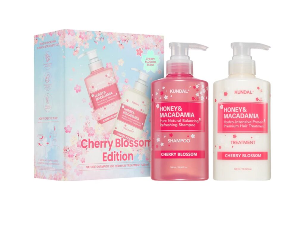 KUNDAL SET Honey&Macadamia Shampoo 500ml + Treatment 500ml - Cherry Blossom