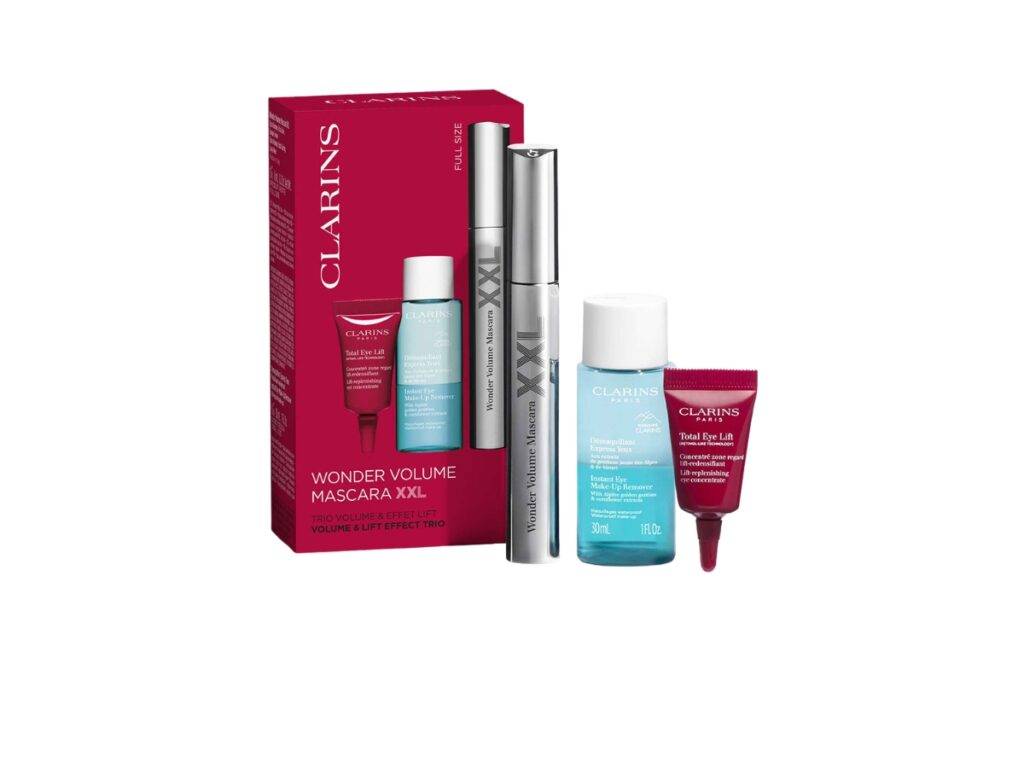CLARINS SET Mascara Wonder Volume XXL 8ml + Mini Total Eye Lift + Instant Eye Make-Up Remover 30ml