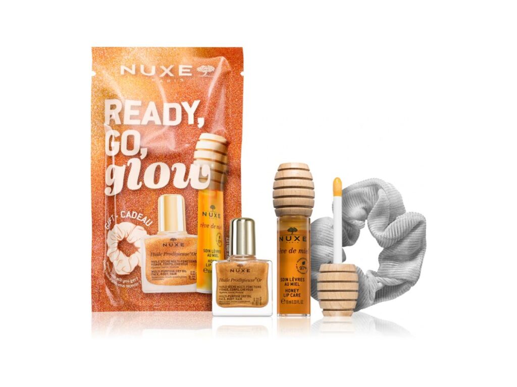 NUXE SET Reve de Miel Soin Levres 10ml + Huile Prodigieuse Or 10ml + Hair Tie (2)
