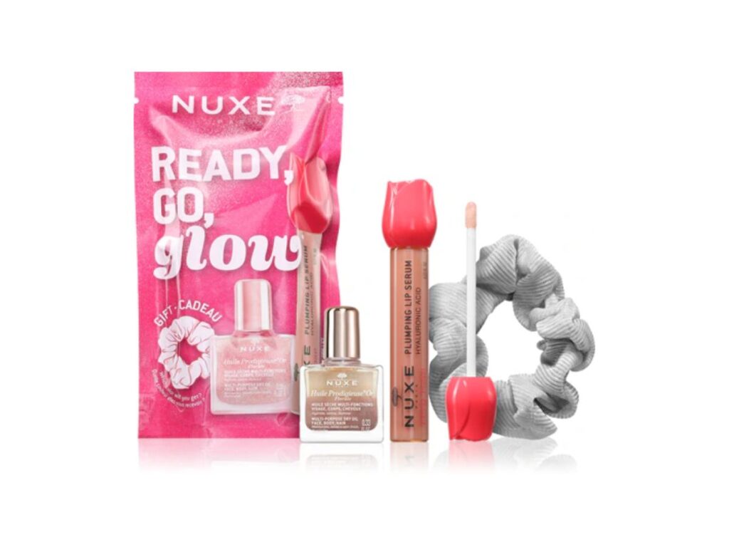 NUXE SET Very Rose Serum Levres Repulpant 8ml + Huile Or Florale 10ml + Hair Tie (2)